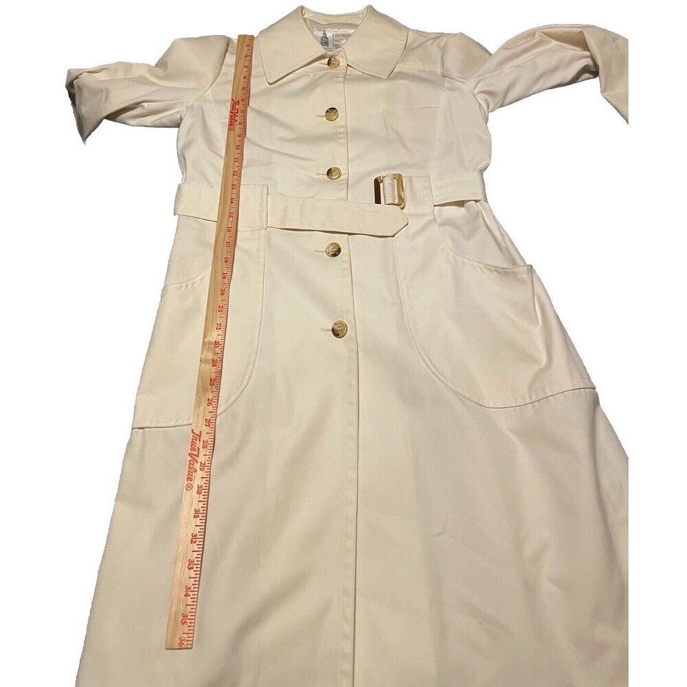 London Fog Off White Maincoat Trench Coat Faux Tortoise Buttons & Buckle - Picture 15 of 16